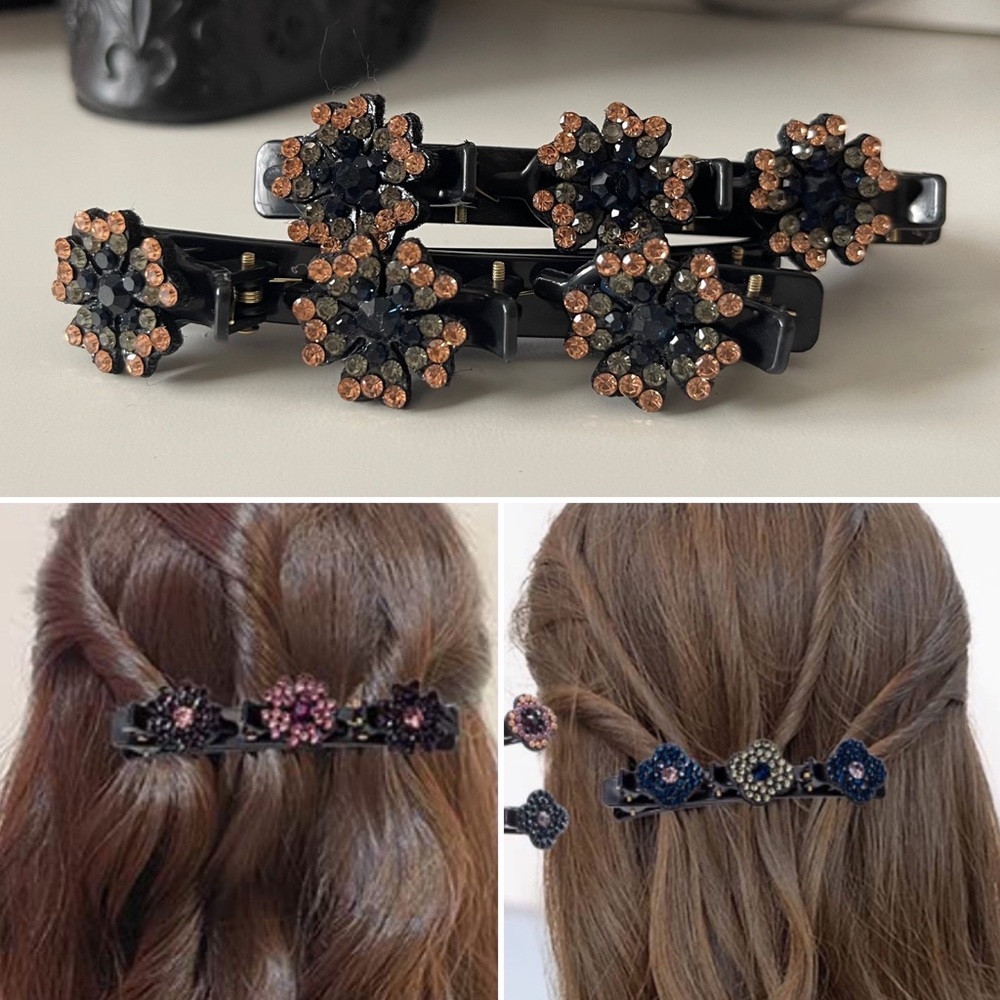 3/$15 Set of Rhinestone Flower Braiding Hair Clips